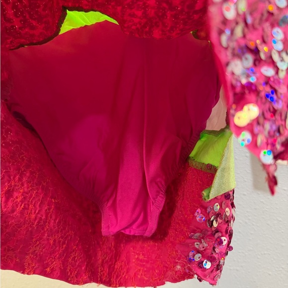 Sparkling Pink and Green Kids Dance Costume - Picture 3 of 4